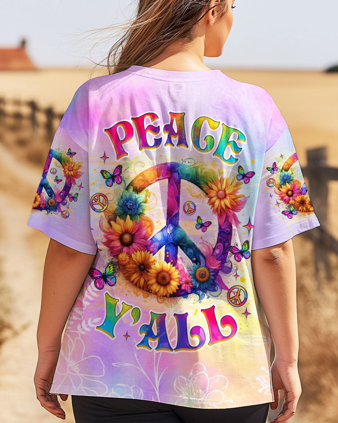 Peace Y_E2_80_99all Tie Dye Peace Symbol with Flowers and Butterflies AOP Shirts _10_ RbHF9