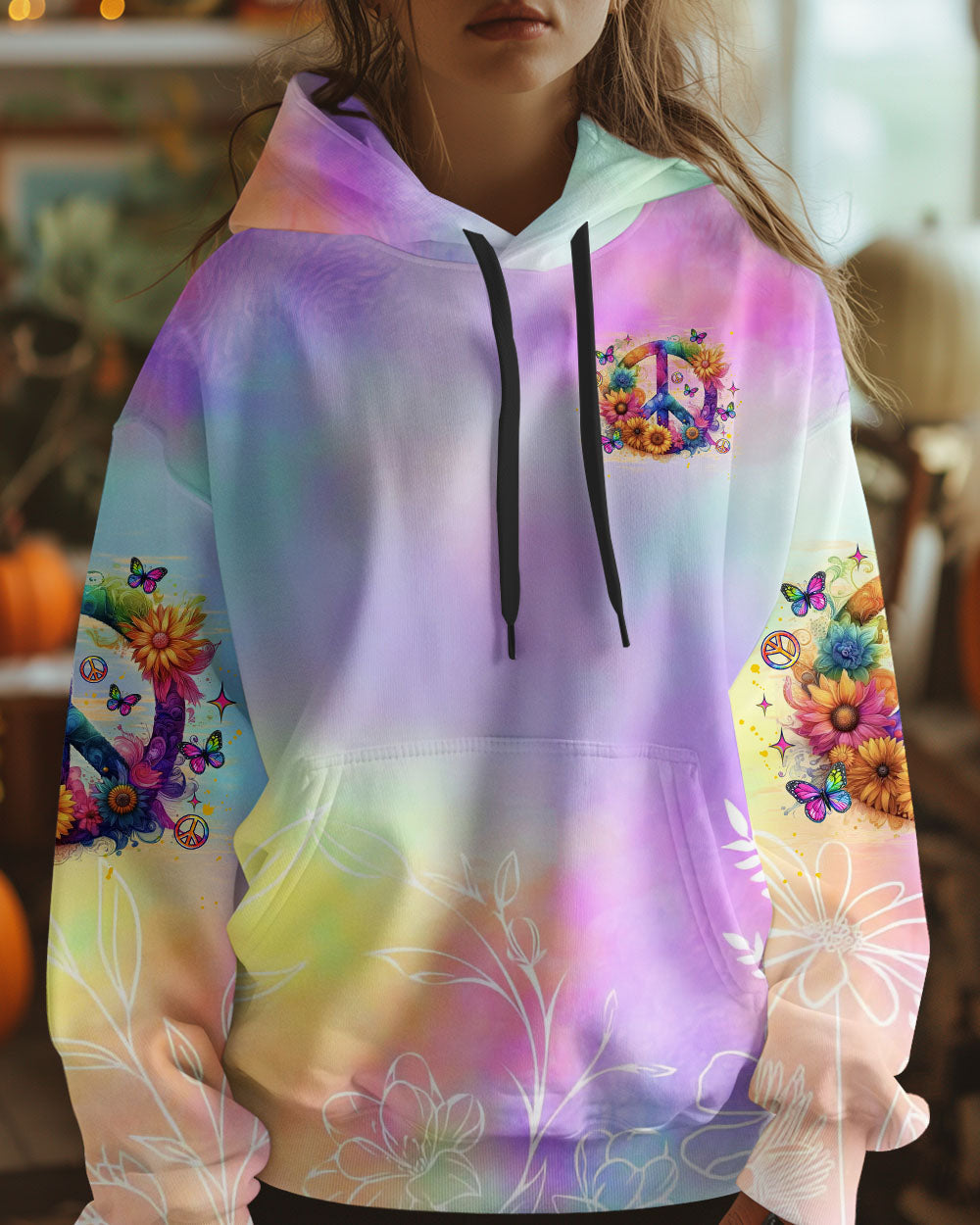 Peace Y_E2_80_99all Tie Dye Peace Symbol with Flowers and Butterflies AOP Shirts _13_ pCEyb