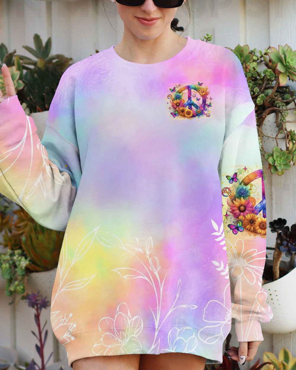 Peace Y_E2_80_99all Tie Dye Peace Symbol with Flowers and Butterflies AOP Shirts _2_ uMRyy