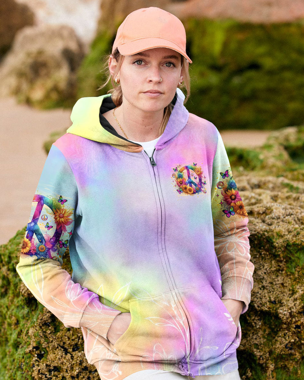 Peace Y_E2_80_99all Tie Dye Peace Symbol with Flowers and Butterflies AOP Shirts _4_ AhL05