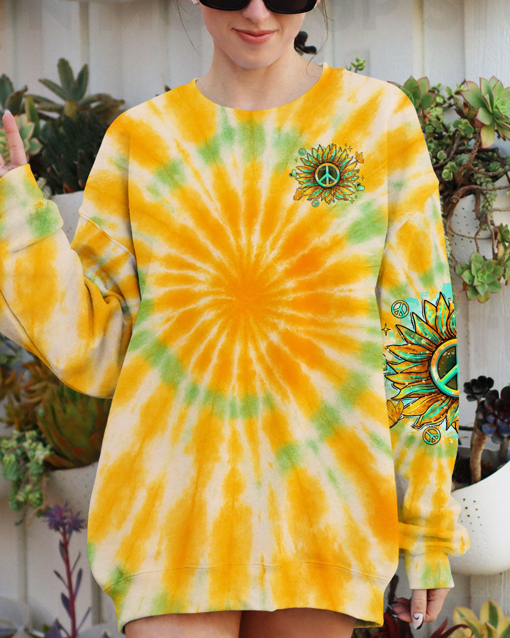 Peace Yall Sunflower Tie Dye Boho Style with Retro Vibes and Hippie Peace Sign AOP Shirts _6_ PTwJA
