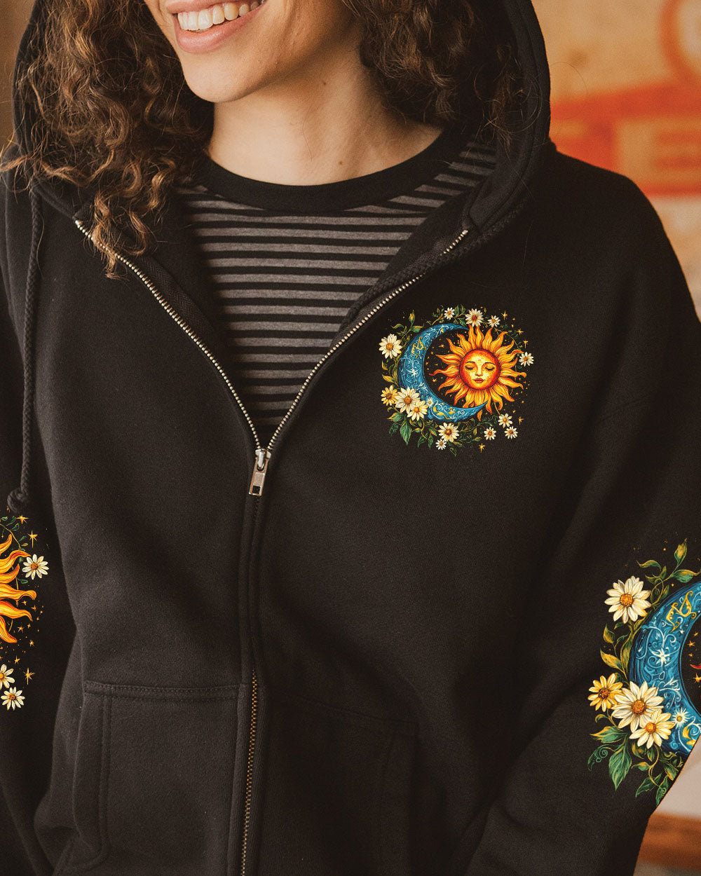 Peace to your Mind Love to your Heart Sun Moon Peace Sign Graphic AOP Shirts _6_ UVp3A