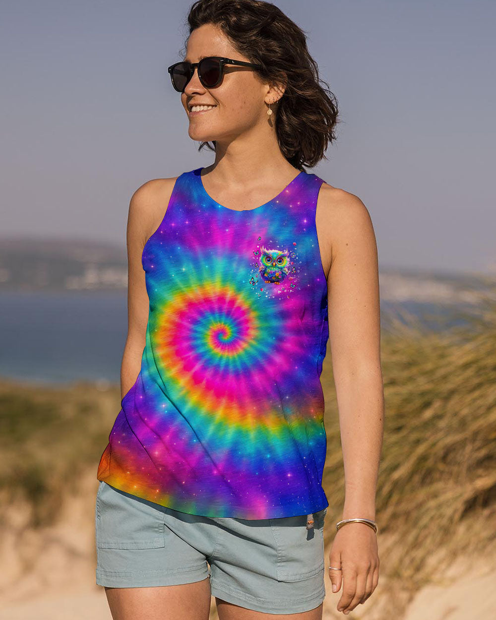 Peaceful Mind Watchful Eyes Owl Colorful Free Spirit Tie Dye Design AOP Shirts _10_ mrRmU