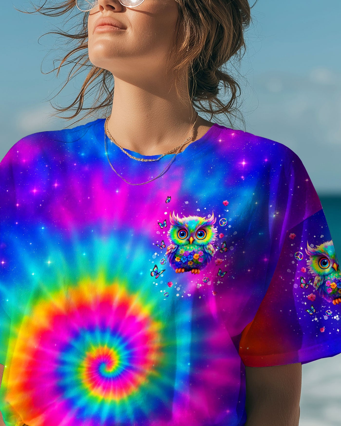Peaceful Mind Watchful Eyes Owl Colorful Free Spirit Tie Dye Design AOP Shirts _15_ Crv4Y