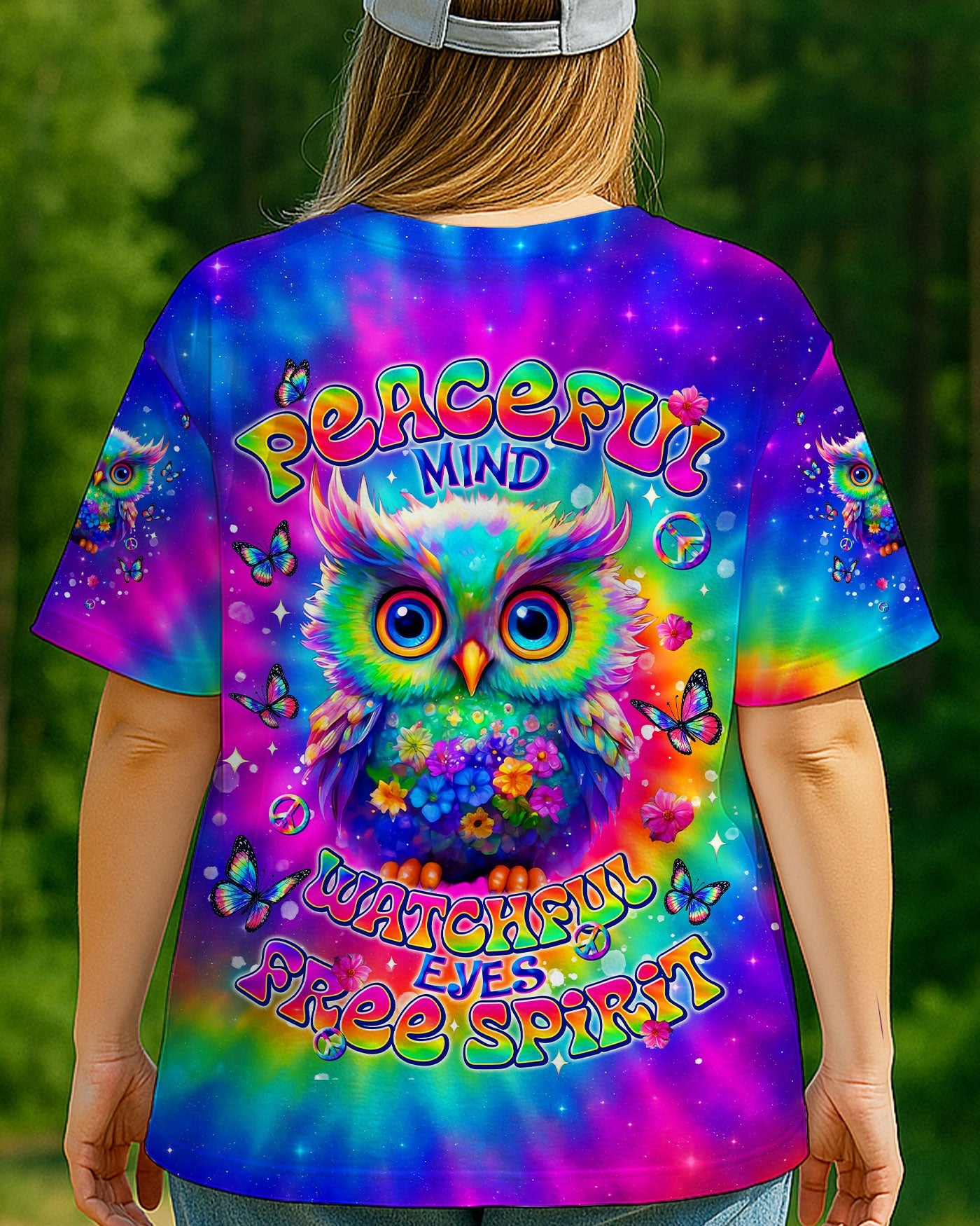 Peaceful Mind Watchful Eyes Owl Colorful Free Spirit Tie Dye Design AOP Shirts _1_ cLJbb