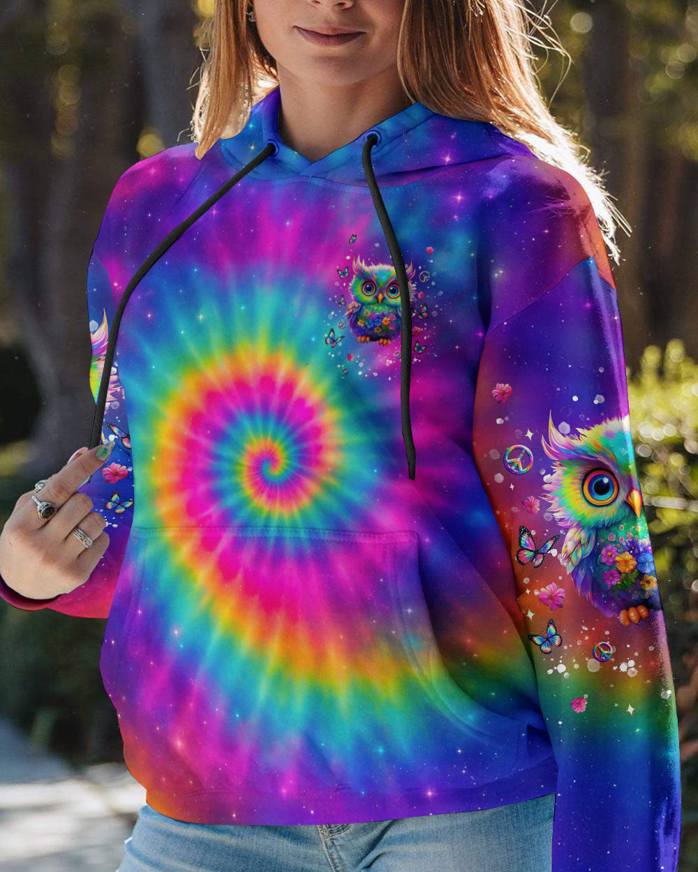 Peaceful Mind Watchful Eyes Owl Colorful Free Spirit Tie Dye Design AOP Shirts _4_ cf41X