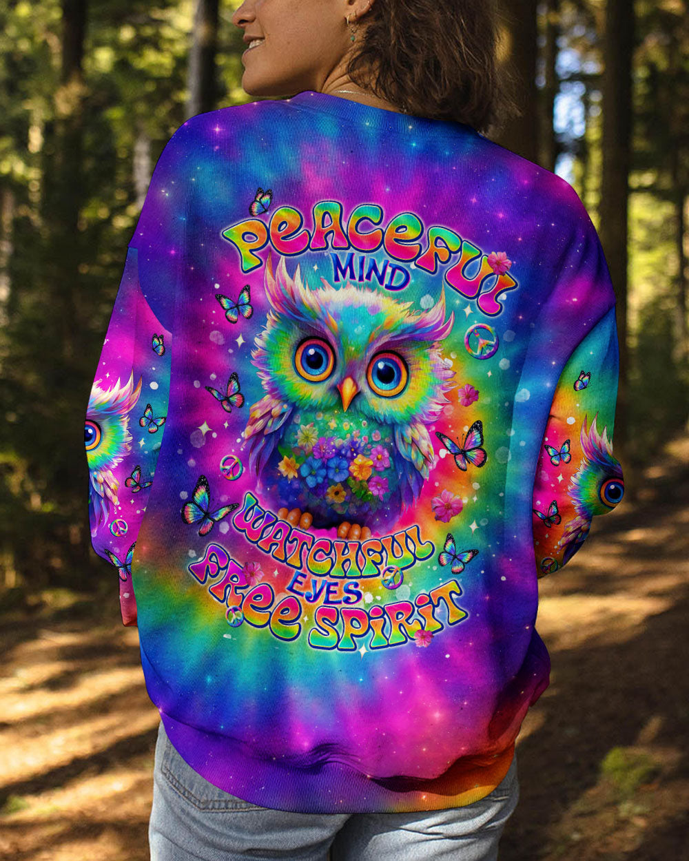 Peaceful Mind Watchful Eyes Owl Colorful Free Spirit Tie Dye Design AOP Shirts _7_ apLUH