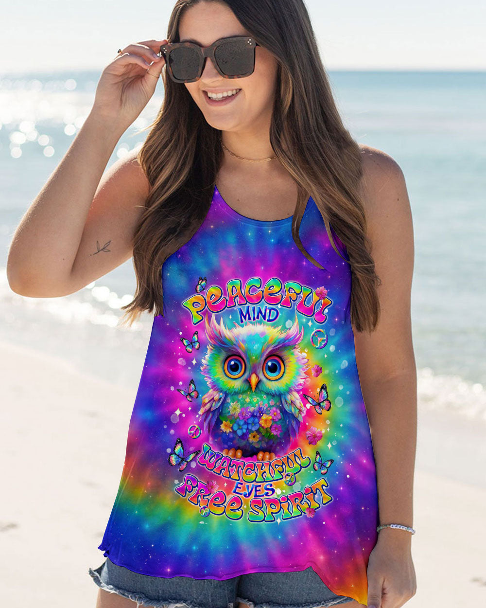 Peaceful Mind Watchful Eyes Owl Colorful Free Spirit Tie Dye Design AOP Shirts _9_ HP0b7