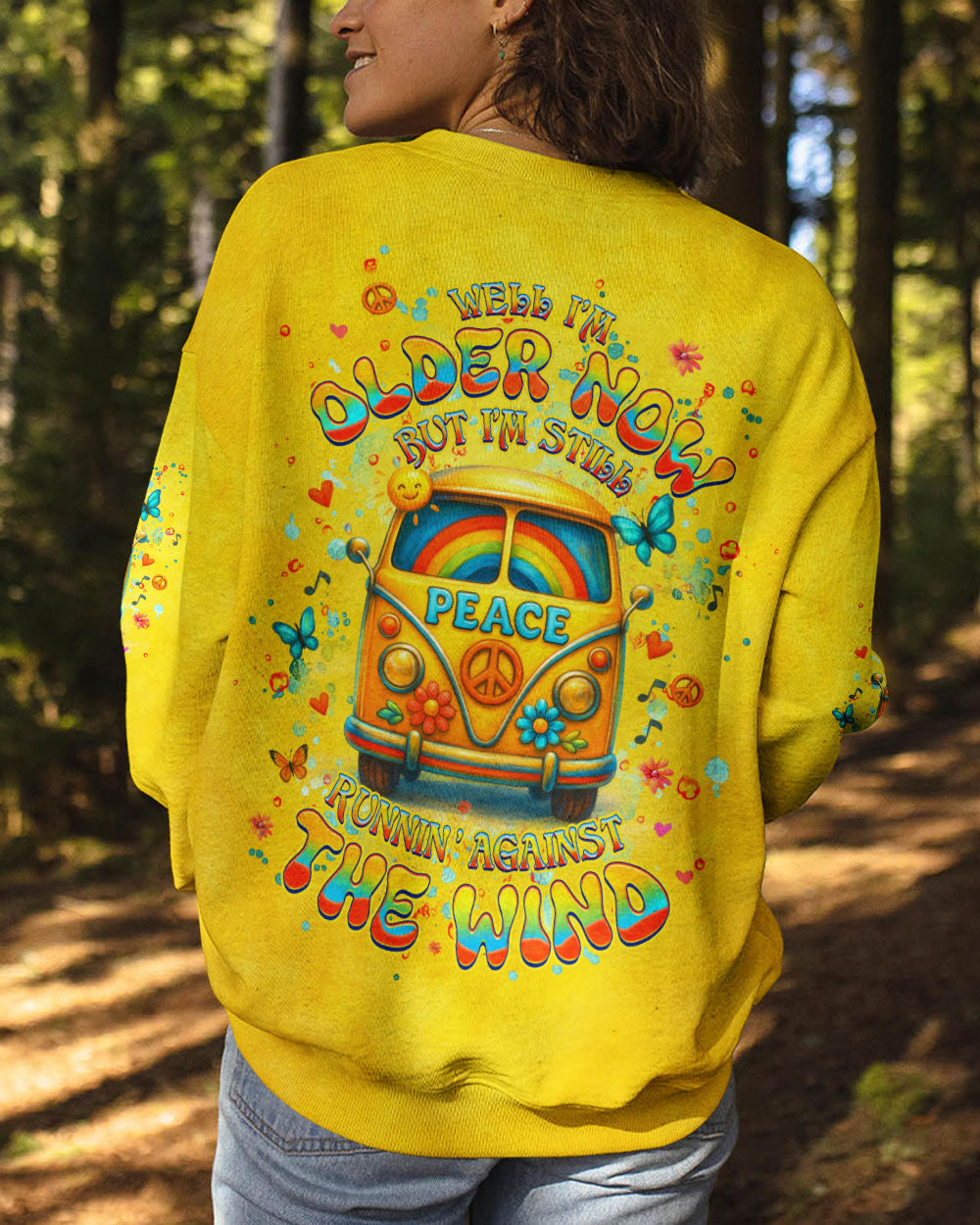 Peaceful VW Bus Well Im Older Now Graphic Tee with Rainbow _26 Flower for Women AOP Shirts _10_ P77eZ