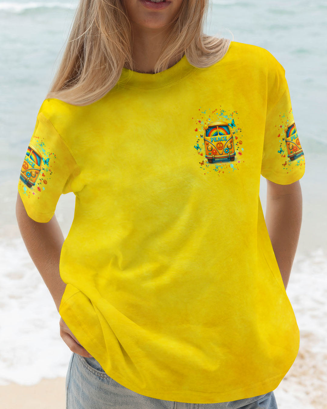 Peaceful VW Bus Well Im Older Now Graphic Tee with Rainbow _26 Flower for Women AOP Shirts _3_ g8w2Z