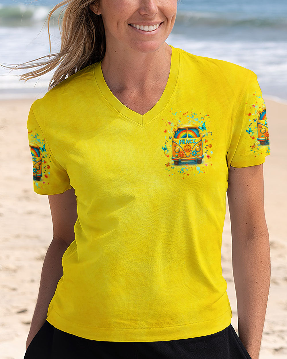 Peaceful VW Bus Well Im Older Now Graphic Tee with Rainbow _26 Flower for Women AOP Shirts _5_ DAQfu