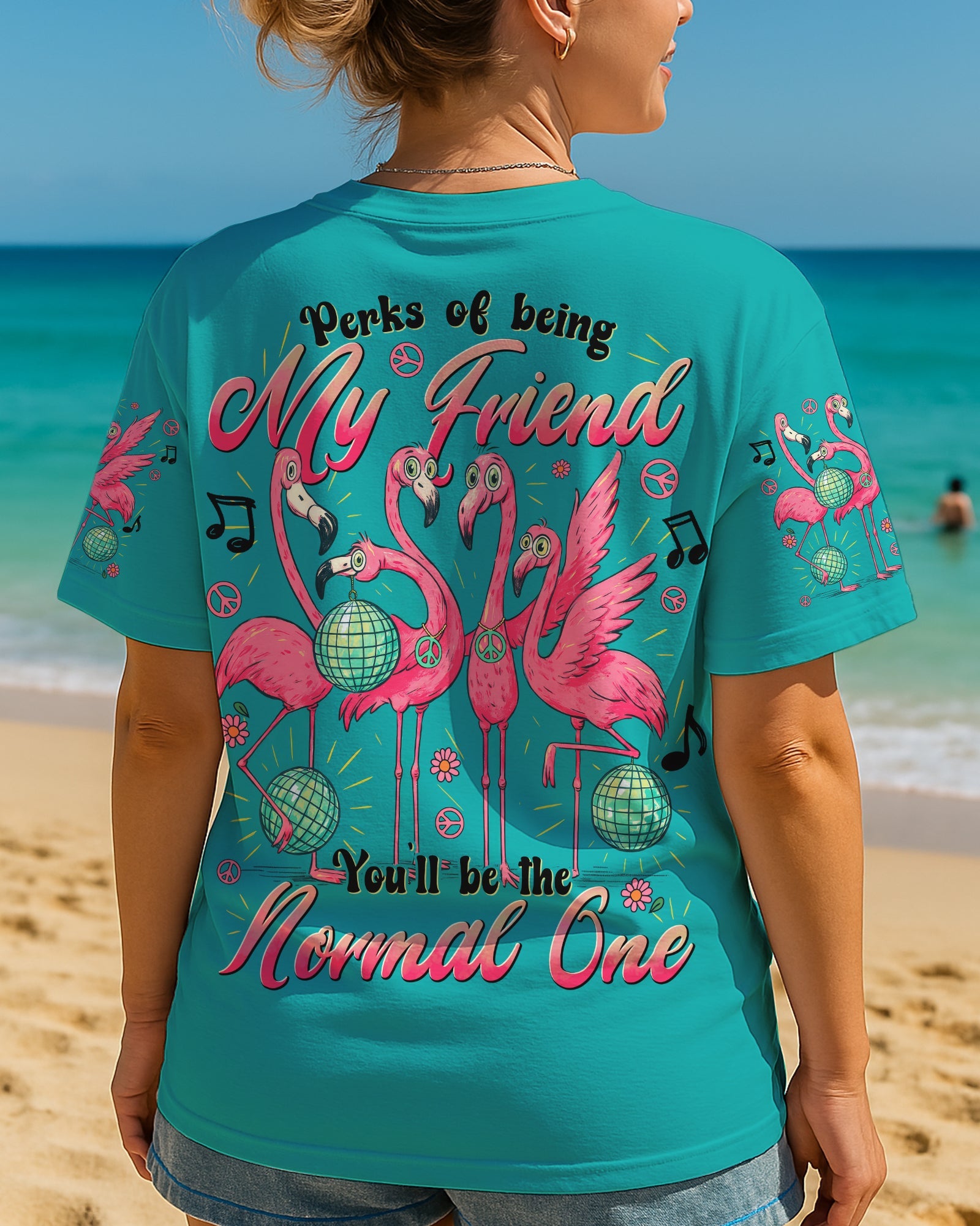 Perks of Being My Friend Youll Be the Normal One Funny Flamingo Music AOP Shirts _12_ 1djia
