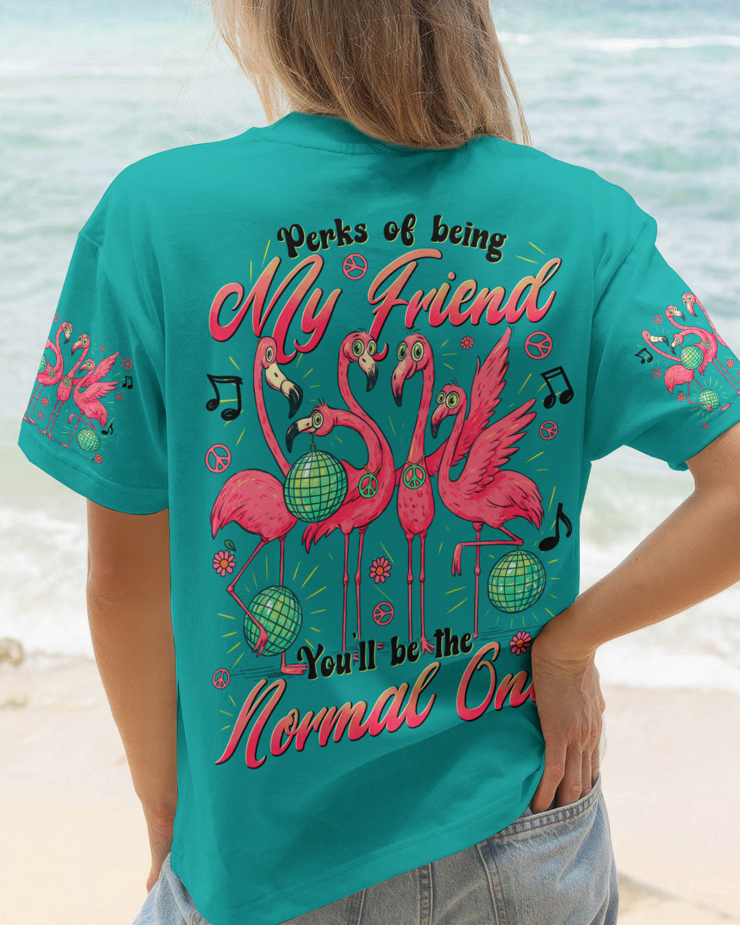 Perks of Being My Friend Youll Be the Normal One Funny Flamingo Music AOP Shirts _1_ Fi6EL