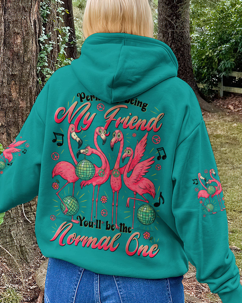 Perks of Being My Friend Youll Be the Normal One Funny Flamingo Music AOP Shirts _3_ ySqvt