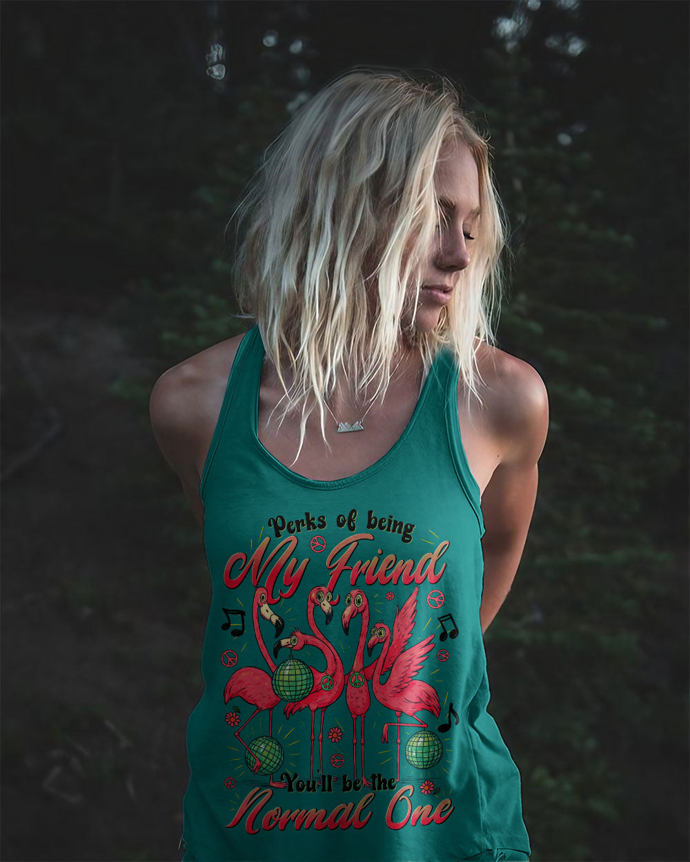 Perks of Being My Friend Youll Be the Normal One Funny Flamingo Music AOP Shirts _7_ jVbb5