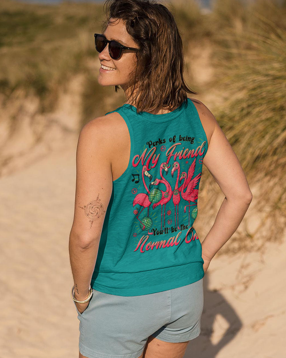 Perks of Being My Friend Youll Be the Normal One Funny Flamingo Music AOP Shirts _8_ yNX0o