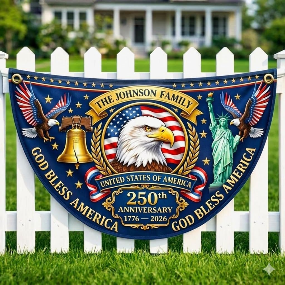 Personalized 250th Semiquincentennial Bunting Flag_ Custom Family Name USA 250th Anniversary Flag 006