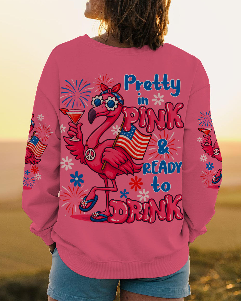 Pretty in Pink Flamingo Ready to Drink Funny Summer Tee for Women AOP Shirts _10_ qheto