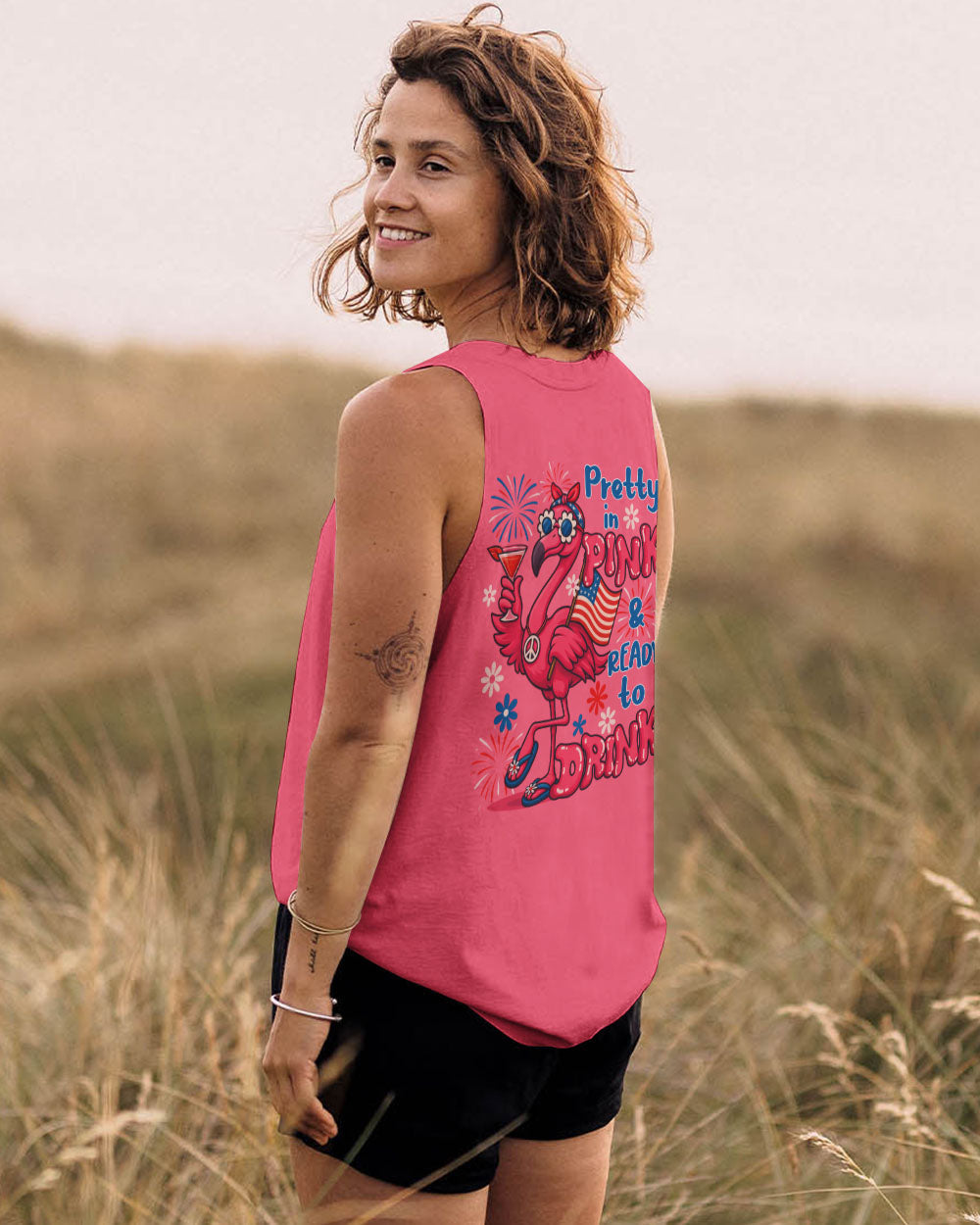 Pretty in Pink Flamingo Ready to Drink Funny Summer Tee for Women AOP Shirts _14_ sBMfg