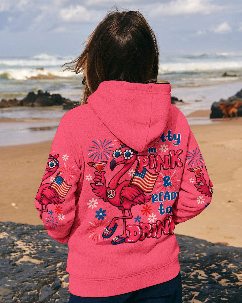 Pretty in Pink Flamingo Ready to Drink Funny Summer Tee for Women AOP Shirts _2_ SWLbk