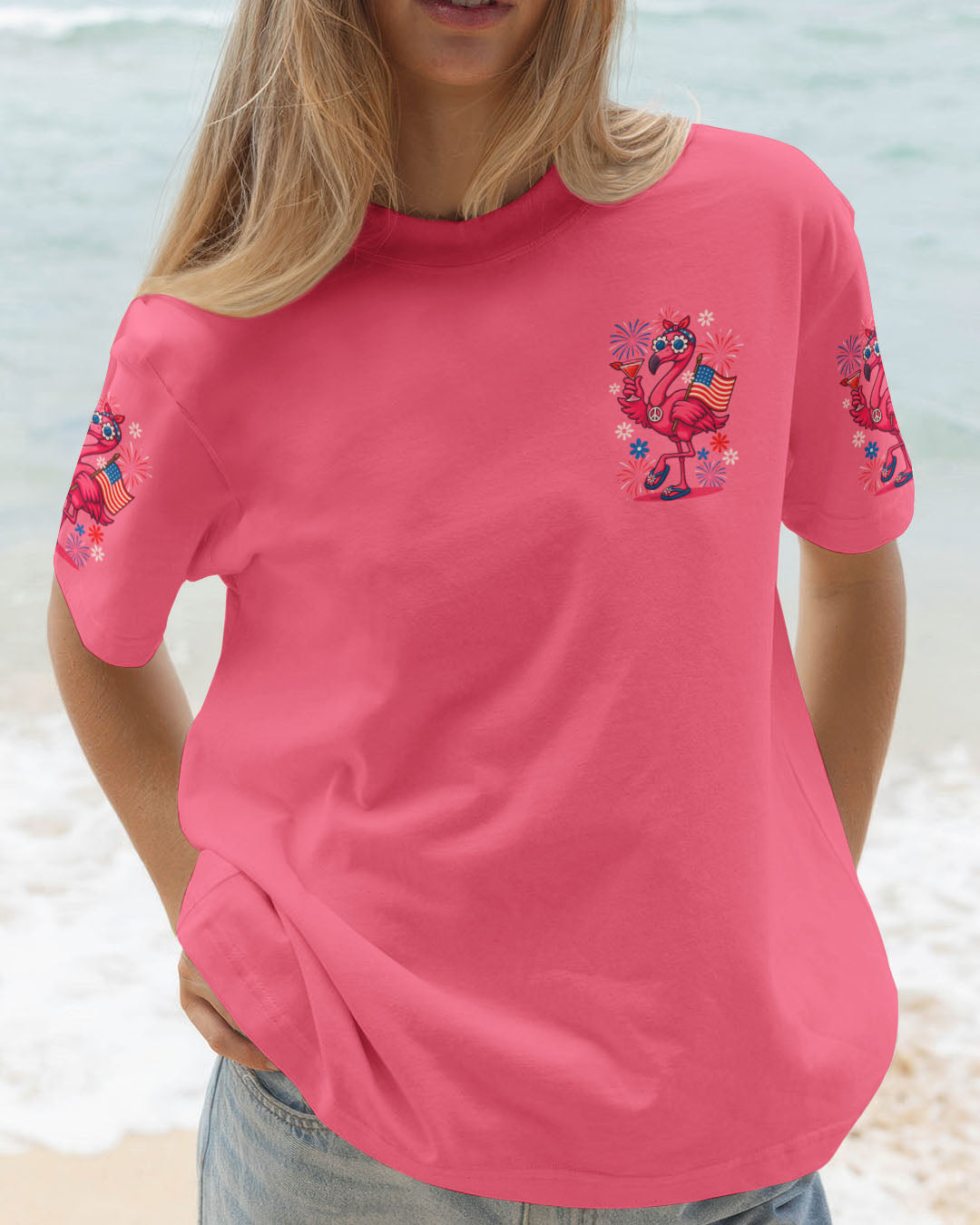 Pretty in Pink Flamingo Ready to Drink Funny Summer Tee for Women AOP Shirts _3_ VrZD9