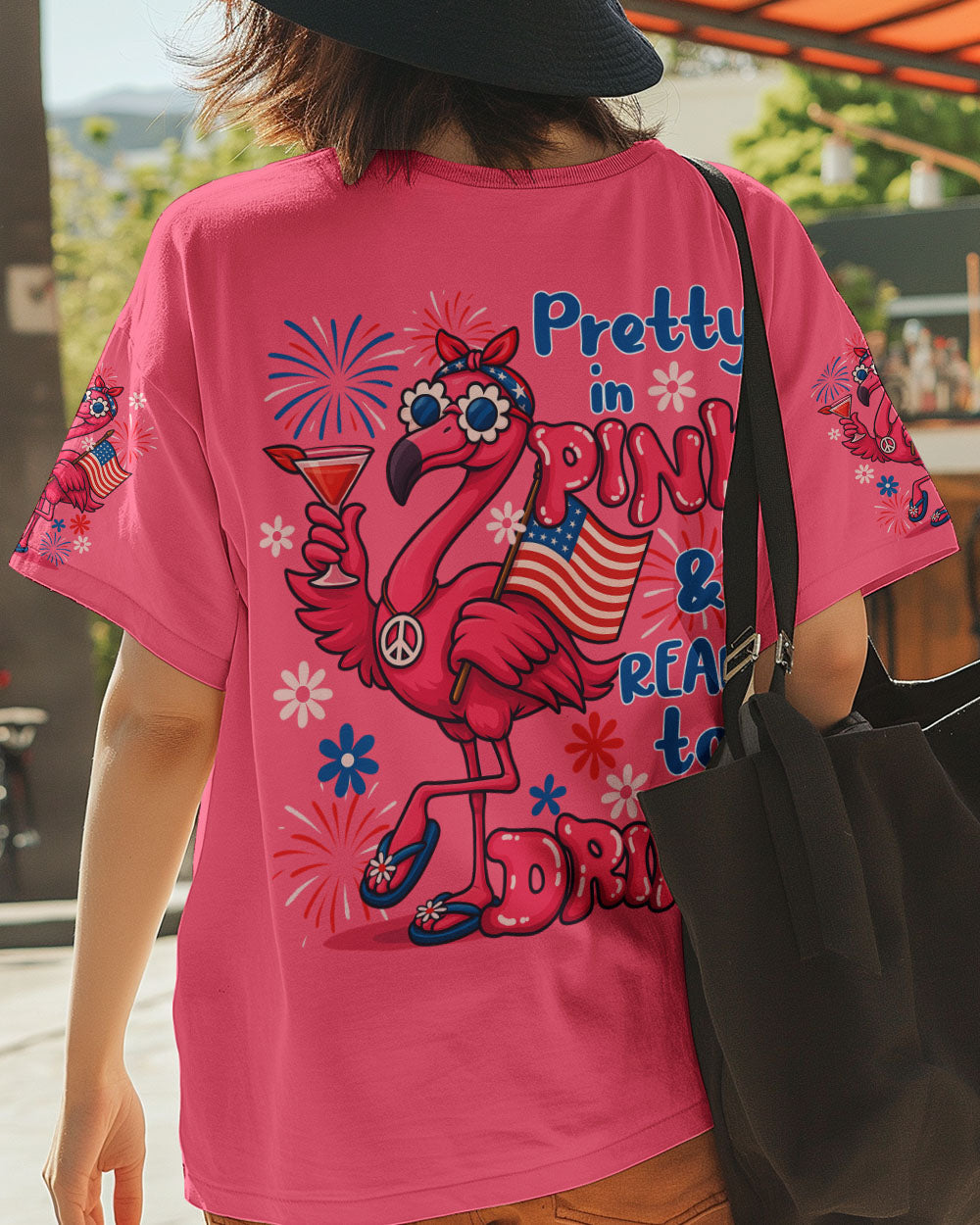 Pretty in Pink Flamingo Ready to Drink Funny Summer Tee for Women AOP Shirts _6_ nZ95T