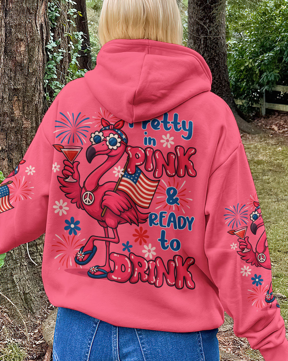Pretty in Pink Flamingo Ready to Drink Funny Summer Tee for Women AOP Shirts _8_ fLzCL