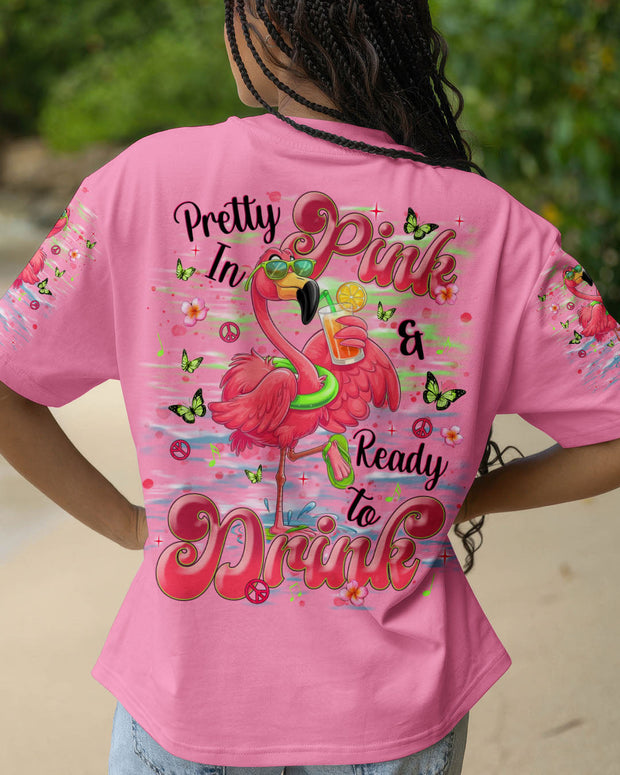 Pretty in Pink Flamingo Ready to Drink - Vibrant Summer Tee for Women - AOP Shirts