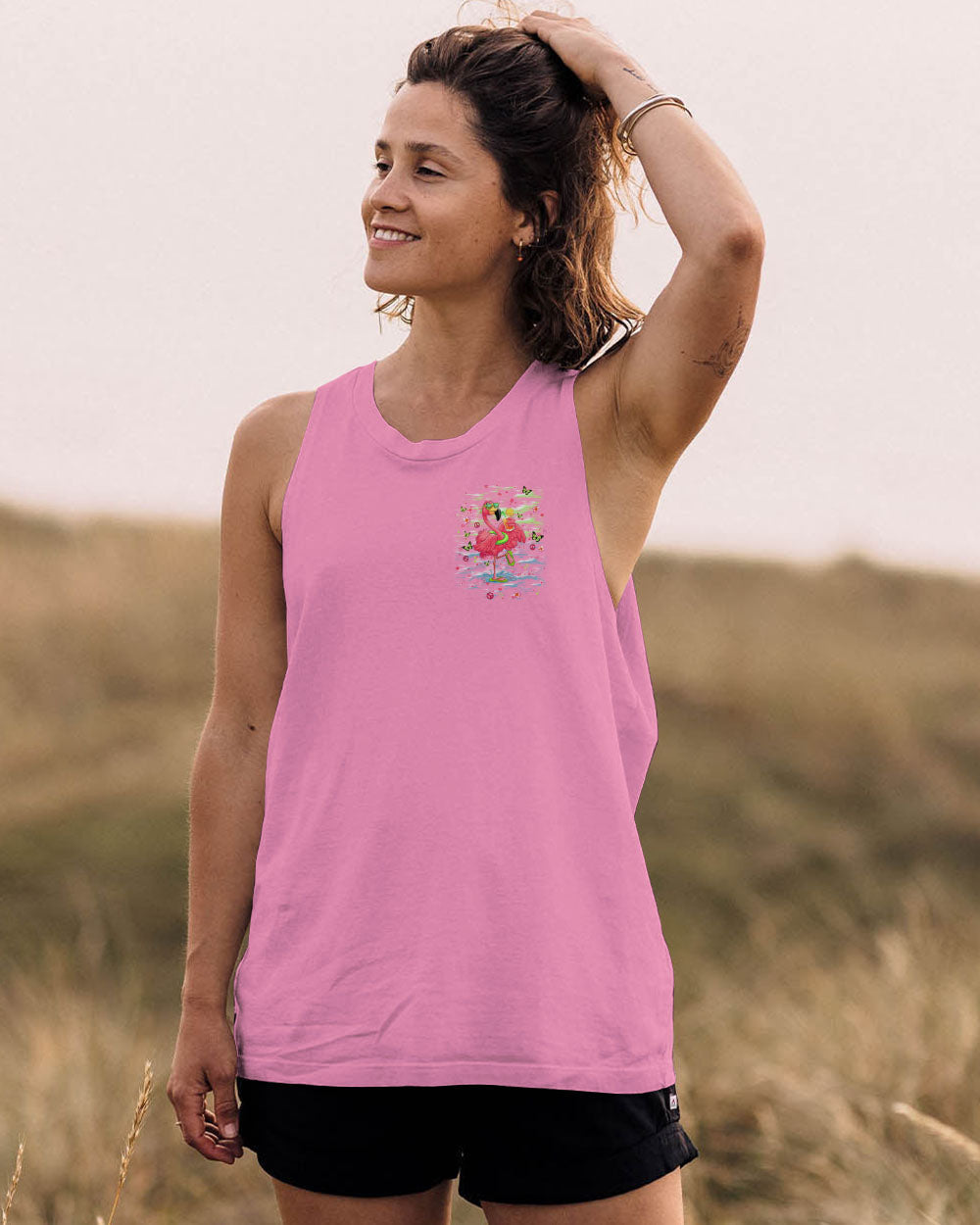 Pretty in Pink Flamingo Ready to Drink Vibrant Summer Tee for Women AOP Shirts _2_ H1pU7