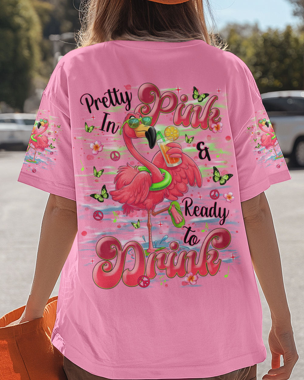 Pretty in Pink Flamingo Ready to Drink Vibrant Summer Tee for Women AOP Shirts _6_ V8tRs