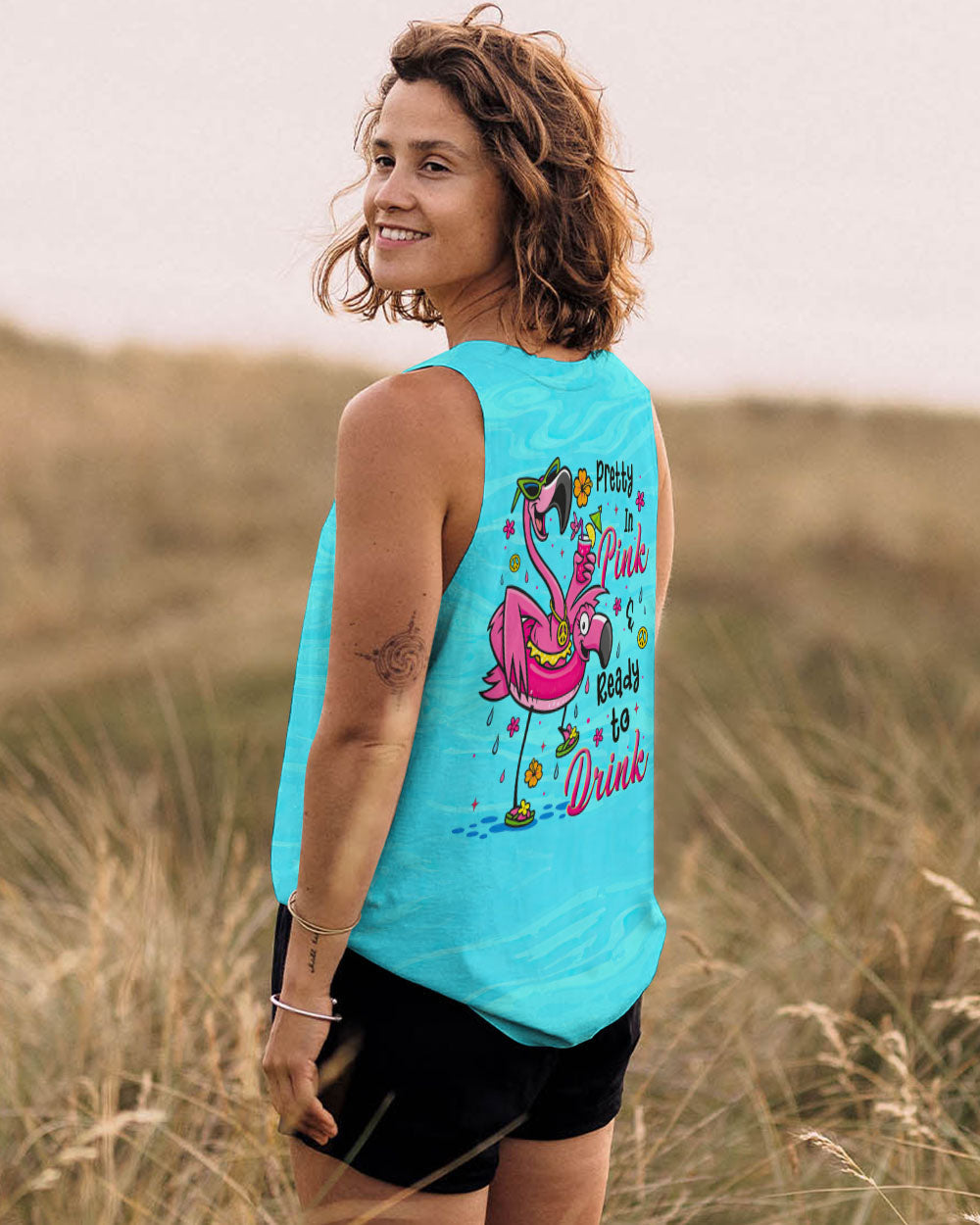 Pretty in Pink Ready To Drink Flamingo Fun Graphic Tee with Drink Peace _26 Flower for Women AOP Shirts _13_ IiqG4