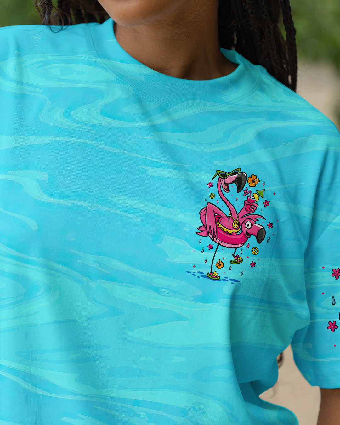 Pretty in Pink Ready To Drink Flamingo Fun Graphic Tee with Drink Peace _26 Flower for Women AOP Shirts _2_ VyDBx