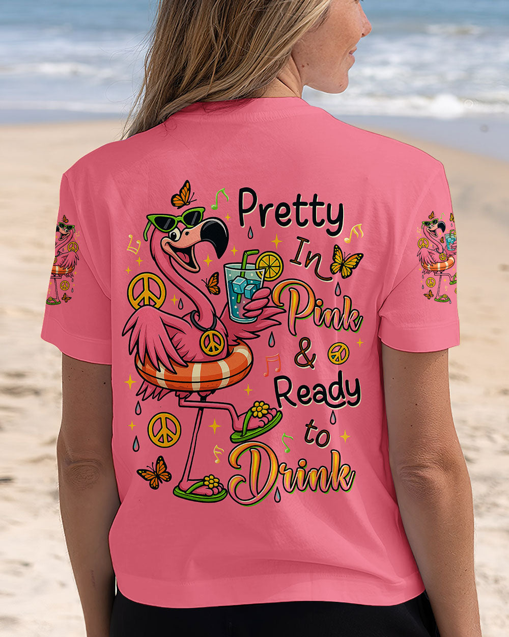 Pretty in Pink _26 Ready to Drink Flamingo Ready to Drink Funny Summer Design for Women AOP Shirts _6_ WFJC6