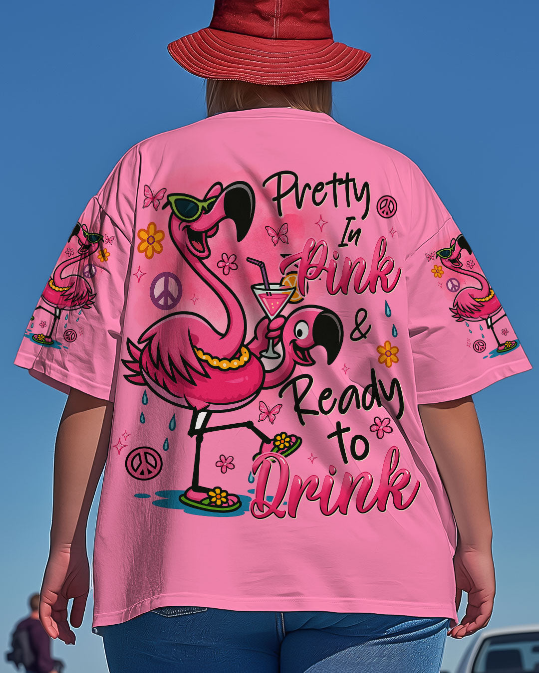 Pretty in Pink _26 Ready to Drink Flamingo in Cocktail Party Graphic for Women AOP Shirts _4_ uqutf