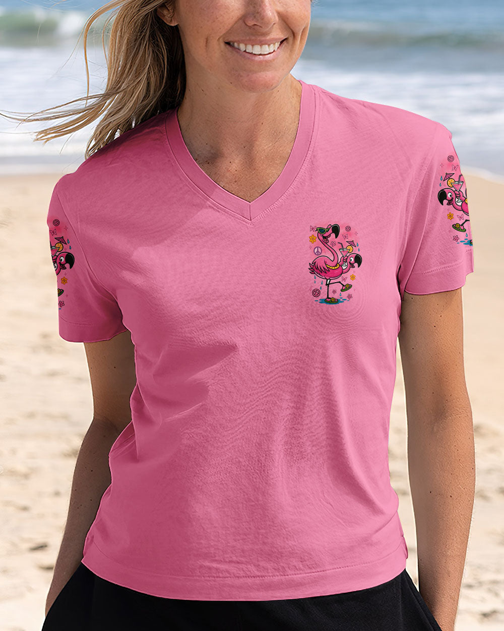 Pretty in Pink _26 Ready to Drink Flamingo in Cocktail Party Graphic for Women AOP Shirts _5_ GcXiB