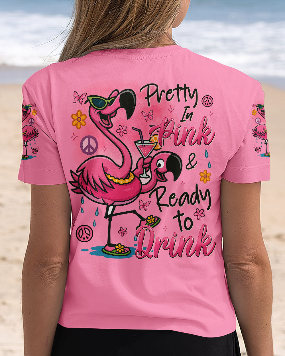 Pretty in Pink _26 Ready to Drink Flamingo in Cocktail Party Graphic for Women AOP Shirts _6_ u7PQG