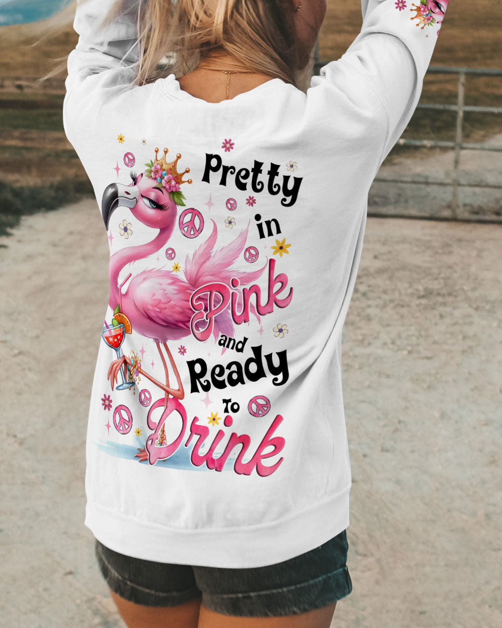 Pretty in Pink and Ready to Drink Flamingo Cocktail Funny Party AOP Shirts _10_ bW2Ee