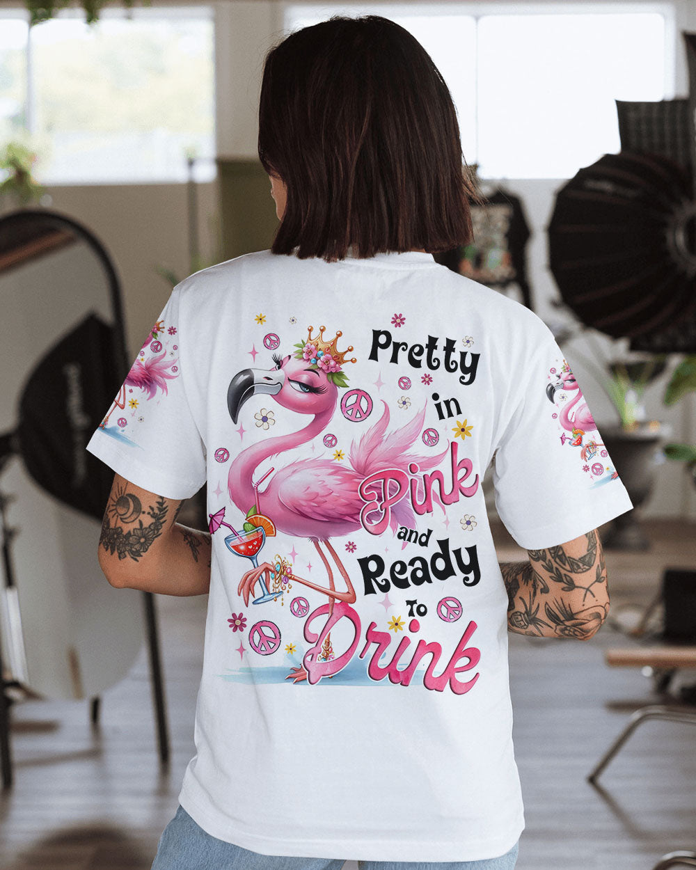 Pretty in Pink and Ready to Drink Flamingo Cocktail Funny Party AOP Shirts _4_ JIne6