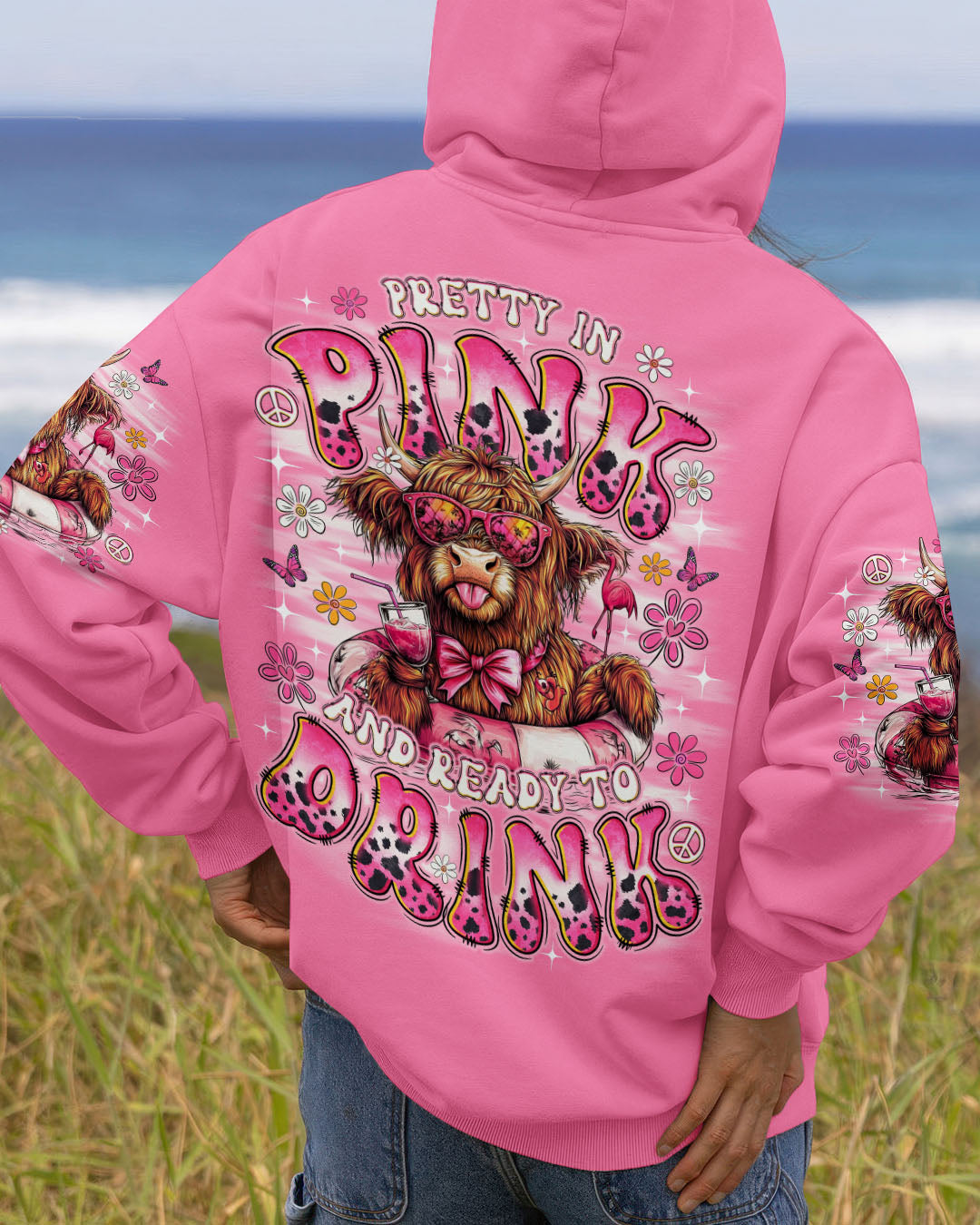 Pretty in Pink and Ready to Drink Funny Cow Retro Vibes with Pink Bowtie _26 Glasses AOP Shirts _15_ lMKVg