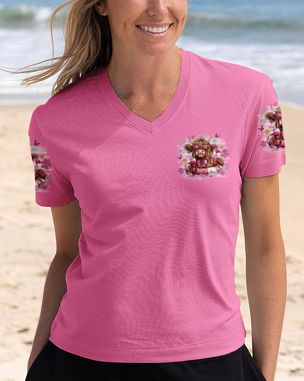 Pretty in Pink and Ready to Drink Funny Cow Retro Vibes with Pink Bowtie _26 Glasses AOP Shirts _2_ IXqHz