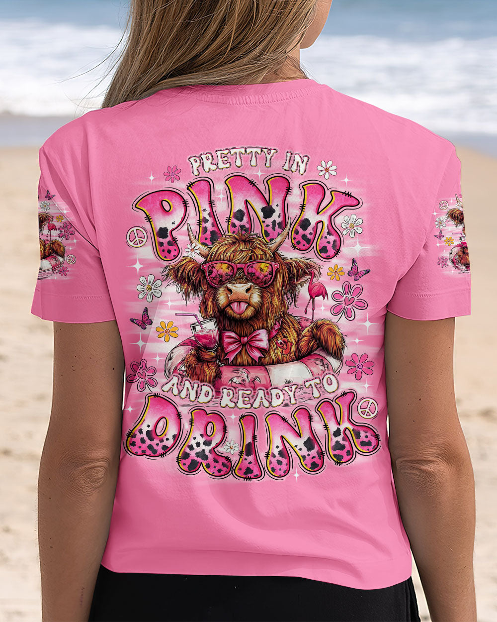 Pretty in Pink and Ready to Drink Funny Cow Retro Vibes with Pink Bowtie _26 Glasses AOP Shirts _3_ iHbub