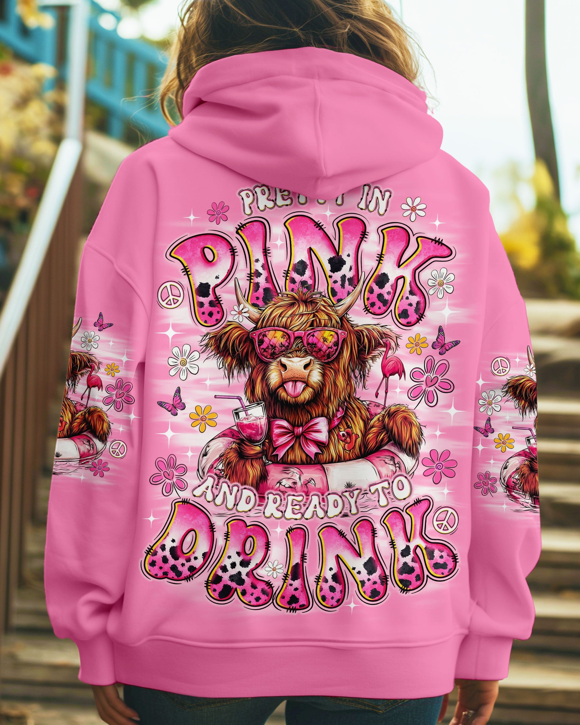 Pretty in Pink and Ready to Drink Funny Cow Retro Vibes with Pink Bowtie _26 Glasses AOP Shirts _5_ Ha4F9