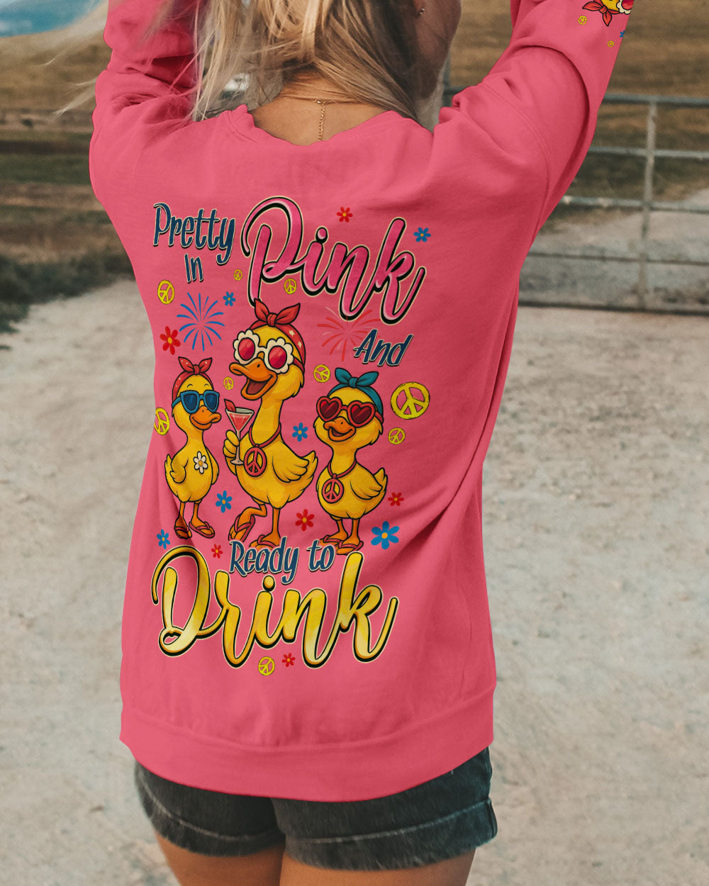 Pretty in Pink and Ready to Drink Funny Duck Ready to Drink Graphic Tee for Women AOP Shirts _10_ kSmpF