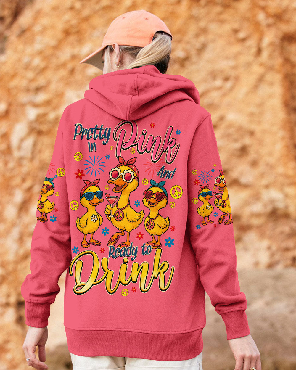 Pretty in Pink and Ready to Drink Funny Duck Ready to Drink Graphic Tee for Women AOP Shirts _12_ LOiRT