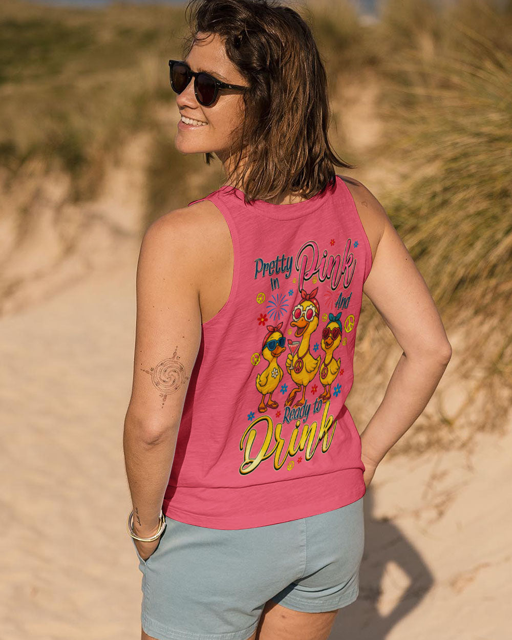 Pretty in Pink and Ready to Drink Funny Duck Ready to Drink Graphic Tee for Women AOP Shirts _14_ R9BiG