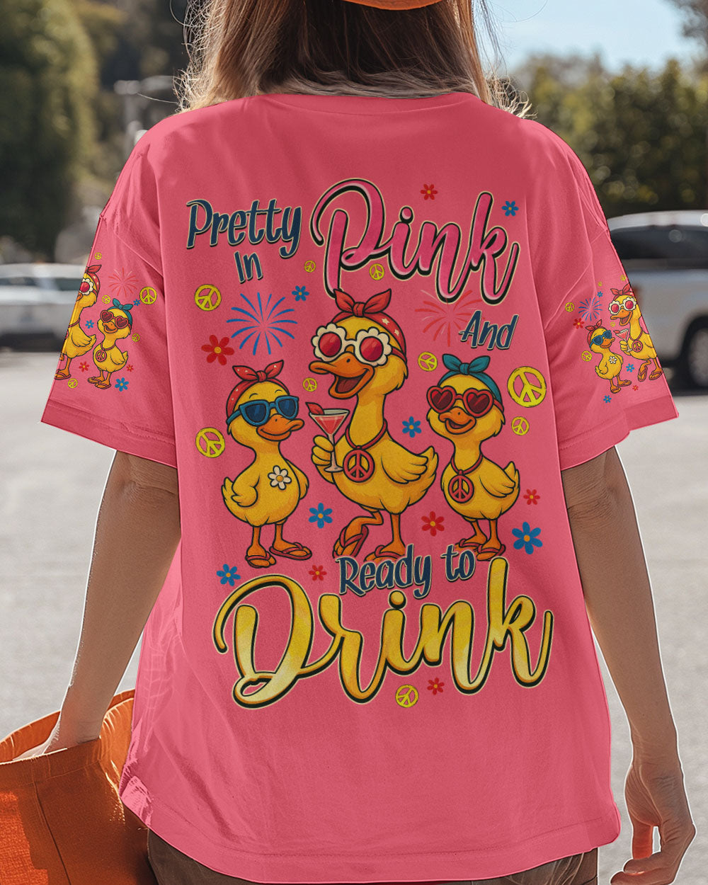 Pretty in Pink and Ready to Drink Funny Duck Ready to Drink Graphic Tee for Women AOP Shirts _6_ dPkLk