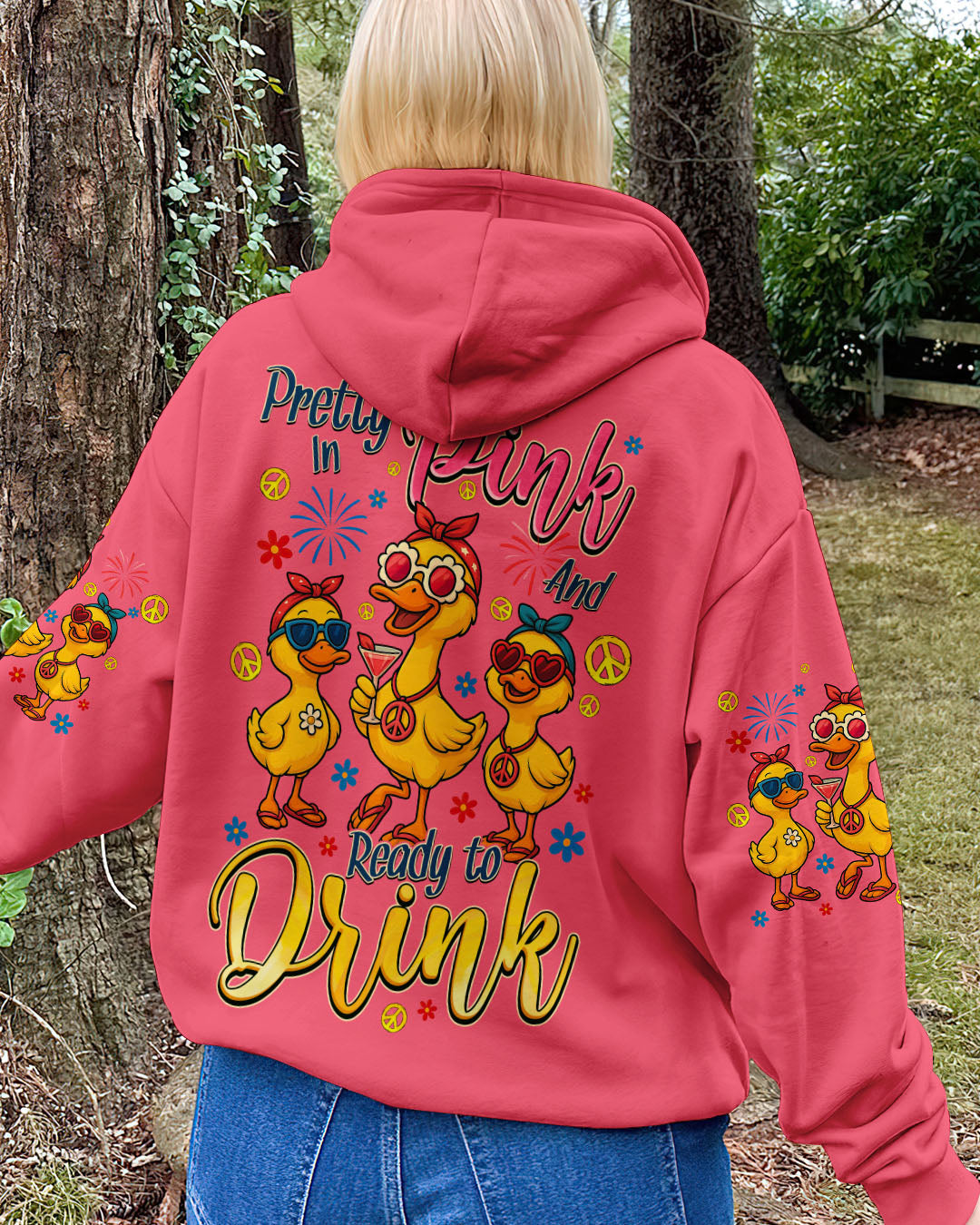 Pretty in Pink and Ready to Drink Funny Duck Ready to Drink Graphic Tee for Women AOP Shirts _8_ bH3YA