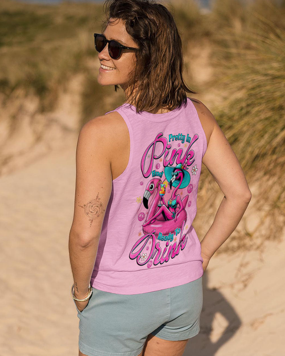 Pretty in Pink and Ready to Drink Funny Flamingo Cocktail Tropical AOP Shirts _13_ zwSKH