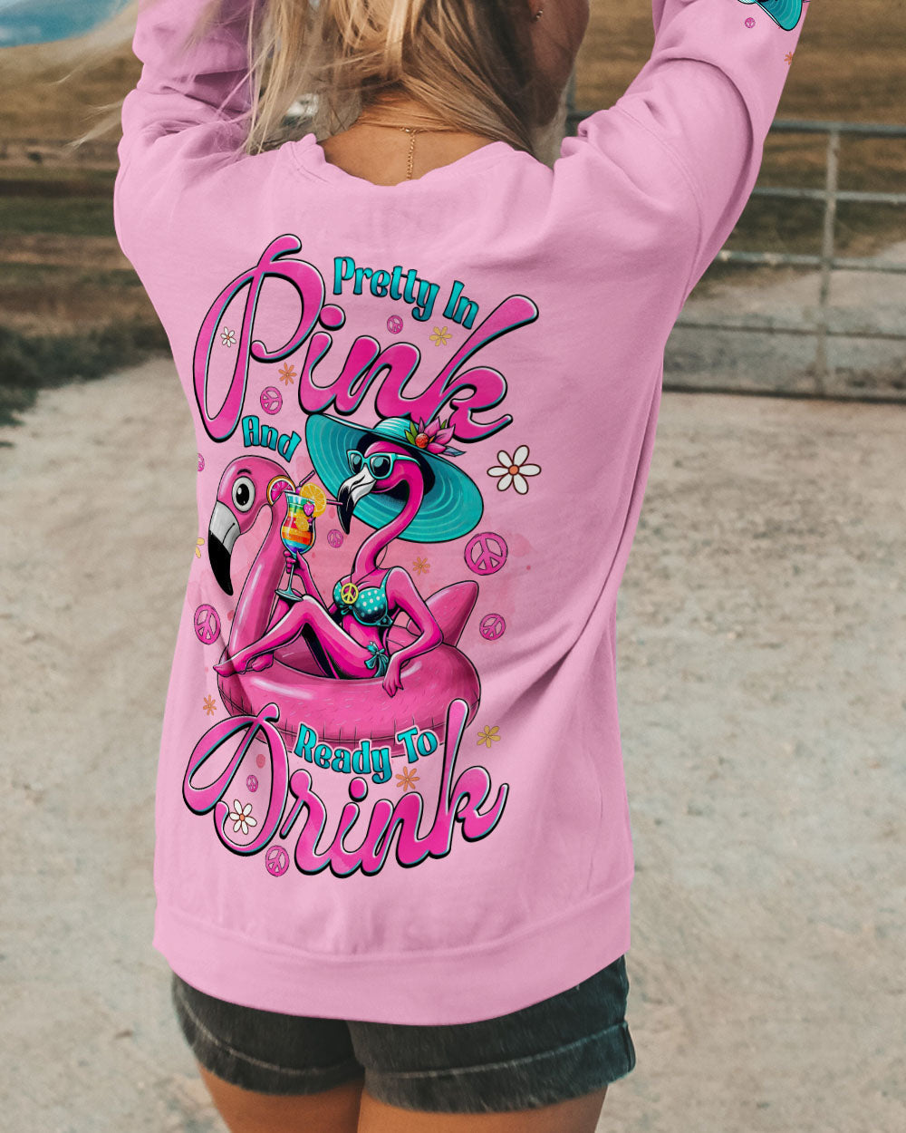 Pretty in Pink and Ready to Drink Funny Flamingo Cocktail Tropical AOP Shirts _9_ GVyUZ