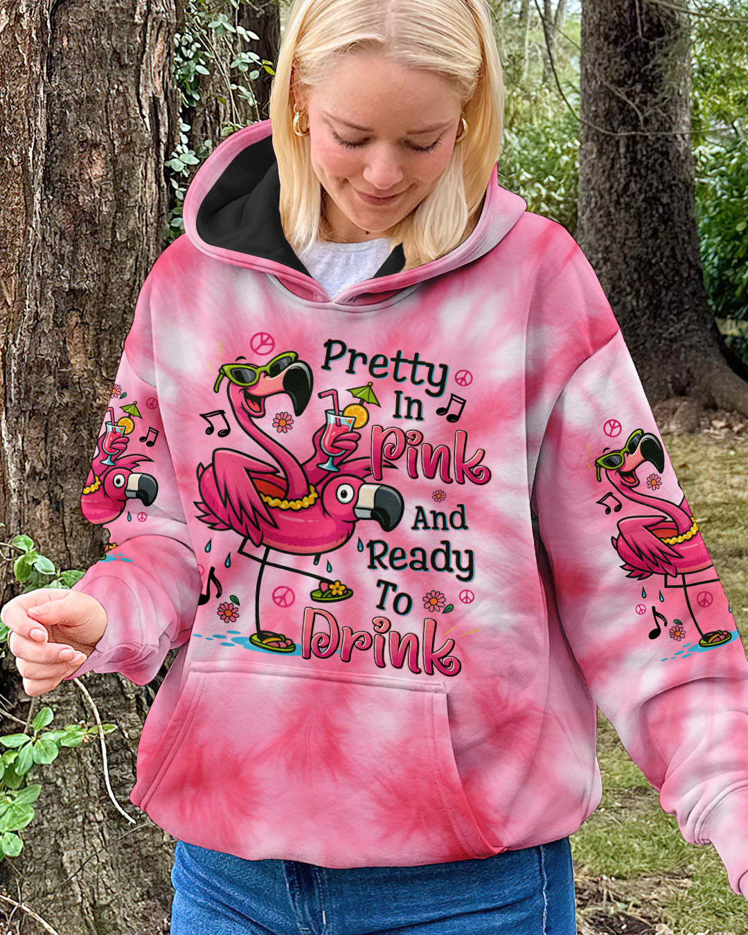Pretty in Pink and Ready to Drink Funny Flamingo Ready to Drink Tie Dye Dessign for Women AOP Shirts _3_ nFIGX